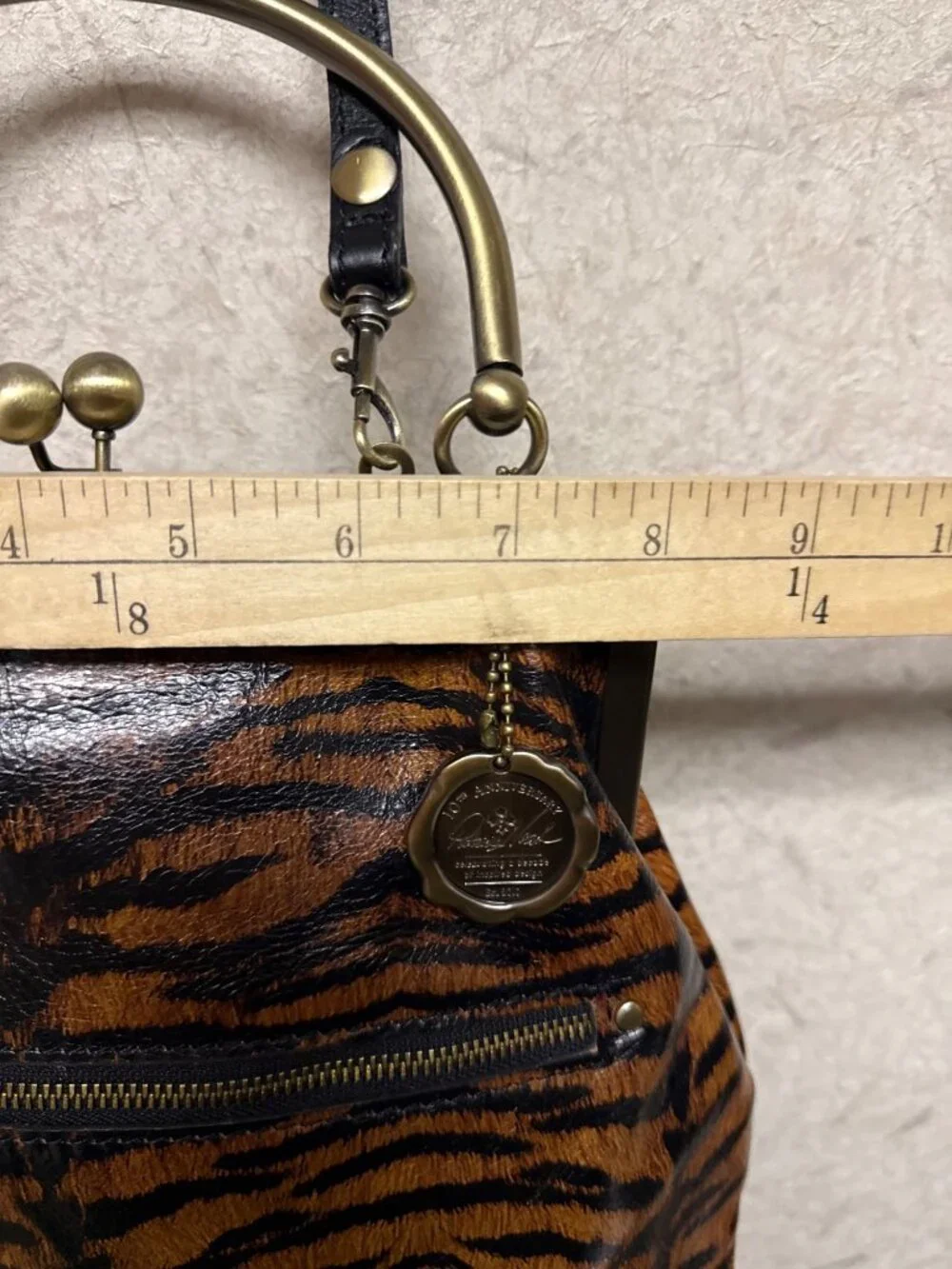 Patricia Nash Novella Frame Bag Tiger Print Leather Kiss Lock Crossbody Satchel